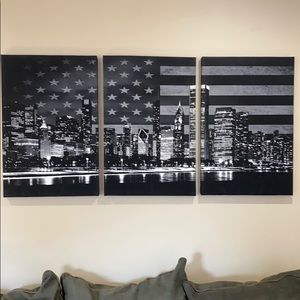 American flag, Chicago sky line wall art